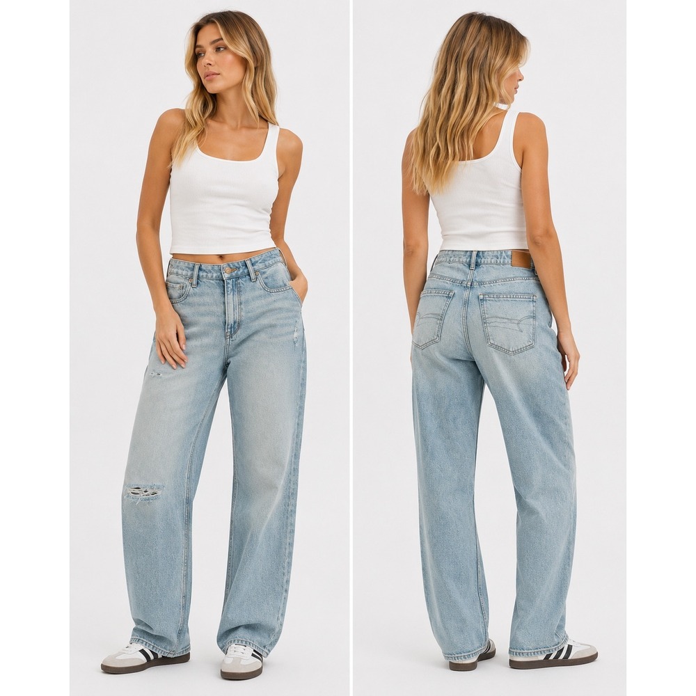 American Eagle Mom Jeans Womens 6 Light Wash Distressed High Waisted Denim Retro